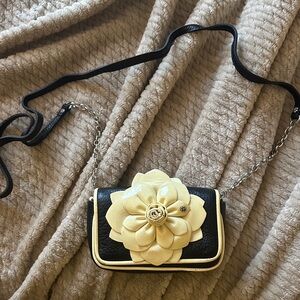 Elegant Yellow and Black Floral Women's Bag